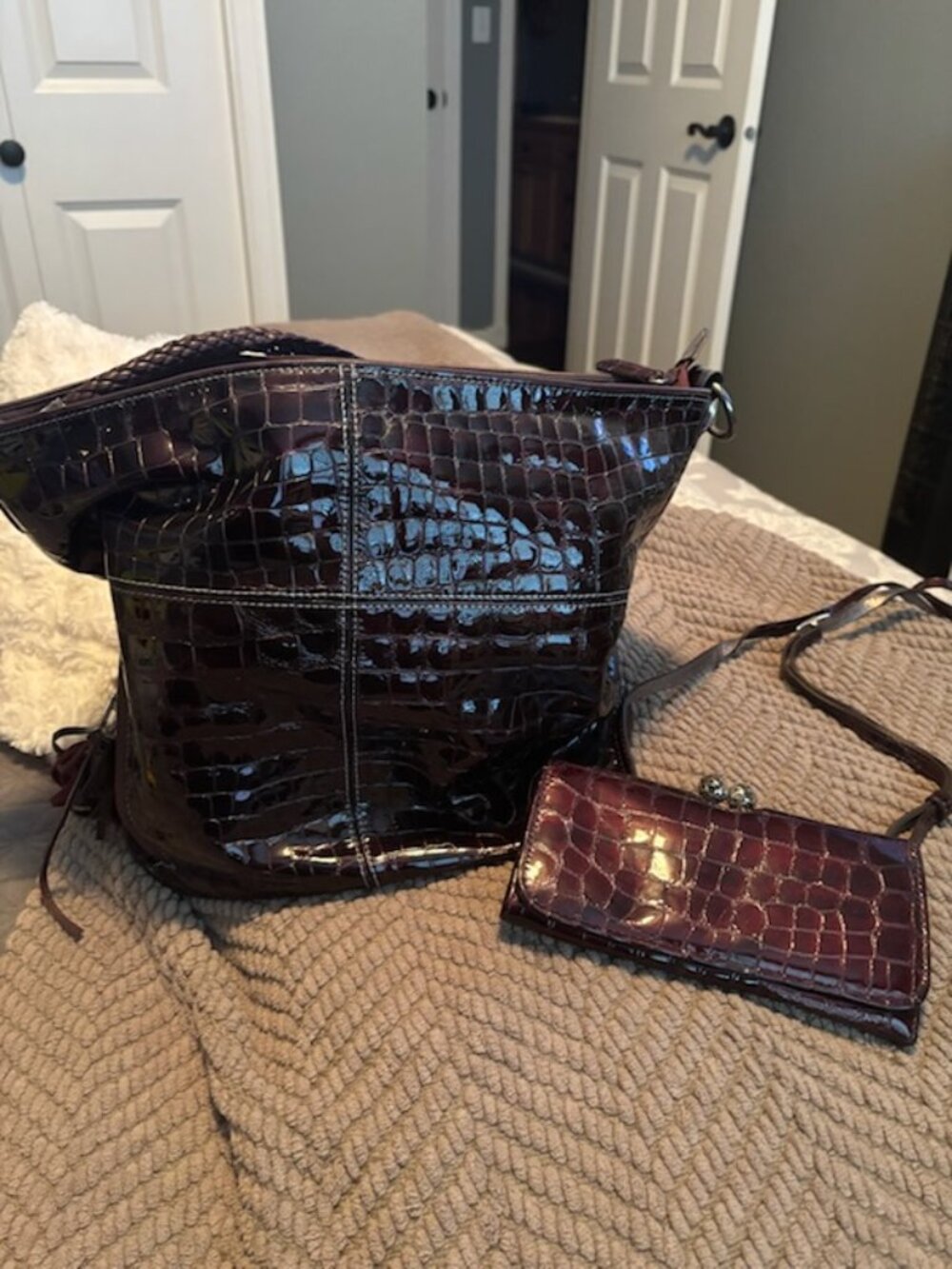 Brighton Plum Handbag with matching wallet with strap